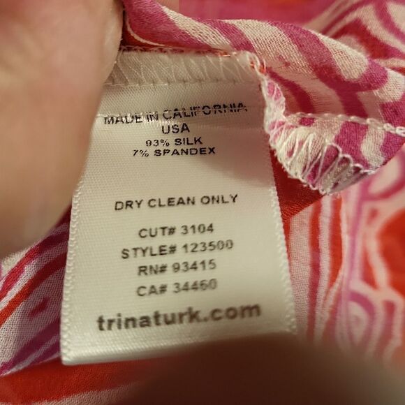 Trina Turk Silk Blend Sheer Pink Abstract Print Peasant Blouse Sz.XS/P MSRP $139 - Picture 7 of 7
